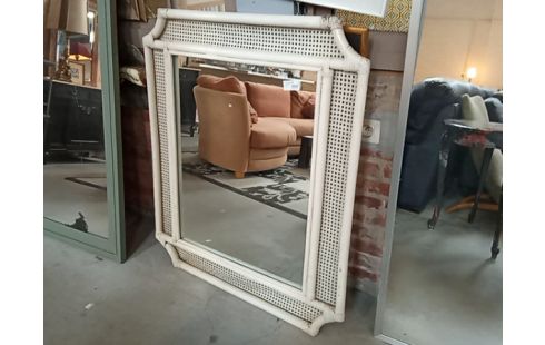 MIROIR ROTIN BLANC VINTAGE