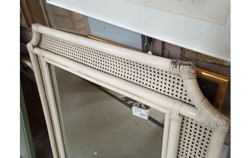 MIROIR ROTIN BLANC VINTAGE