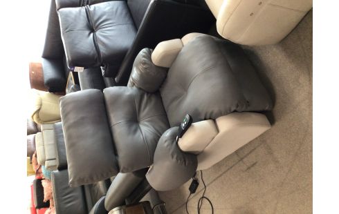 FAUTEUIL RELAX ELECTRIQUE SIMILI GRIS FONCE GRIS CLAIR RELEVEUR