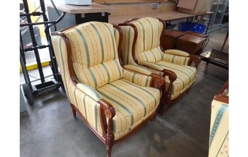 SALON BANQUETTE 3 PLACES + 2 FAUTEUILS TISSU BOIS