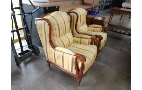 SALON BANQUETTE 3 PLACES + 2 FAUTEUILS TISSU BOIS