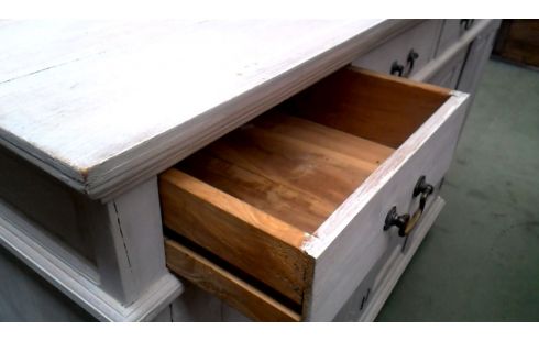 NIEDRIGES BUFFET TEAKHOLZ BLEIWEISS 4 TÜREN / 4 SCHUBLADEN