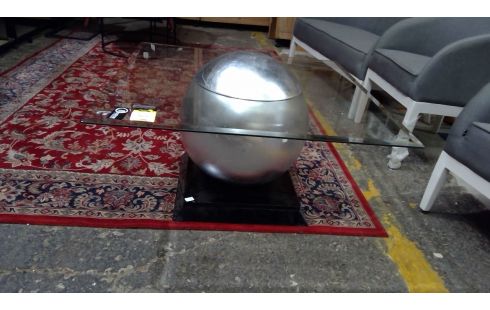 TABLE BASSE VERRE BOULE GRISE