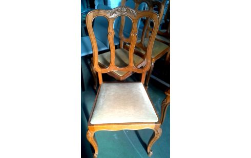 4 CHAISES TISSU BEIGE CHENE STYLE LOUIS XV