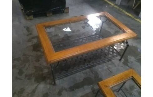TABLE BASSE METAL BOIS VERRE