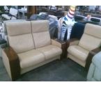 SALON CUIR ACCOUDOIRS BOIS 2 PLACES + 1 FAUTEUIL