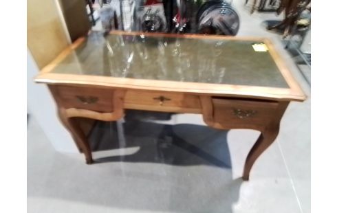 BUREAU MERISIER 3T DESSUS VERRE ET CUIR VERT