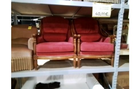 FAUTEUIL BOIS TISSU ROUGE