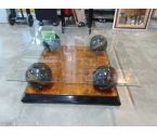 TABLE BASSE VINTAGE 70/80 LOUPE D'ORME BOULES FER