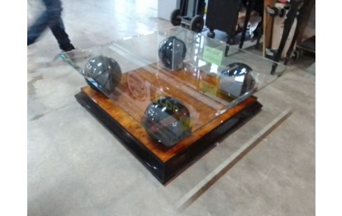 TABLE BASSE VINTAGE 70/80 LOUPE D'ORME BOULES FER