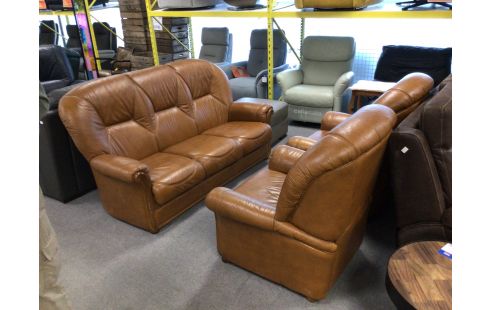 SALON 3 + 1 + 1 CUIR BRUN RELAX ELECTRIQUE EN ETAT