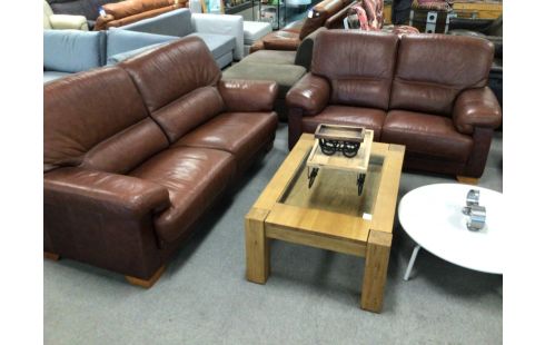 SALON 3 + 2 CUIR BRUN EN ETAT