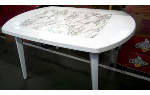 TABLE DE JARDIN BLANCHE PVC MARBRE, , DECORATION