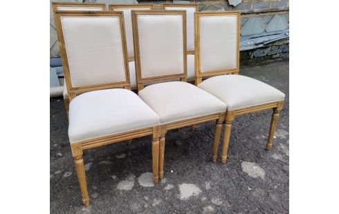 CHAISE CHENE STYLE LOUIS XVI TISSU ECRU LE LOT DE 6