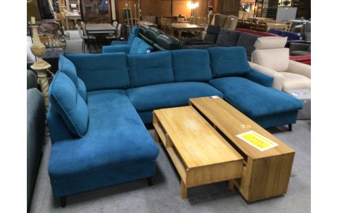 SALON EN U TISSU BLEU LIT COFFRE BOBO CHIC EN ETAT