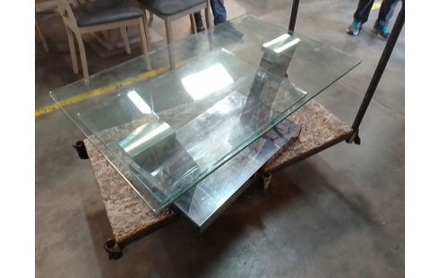 TABLE BASSE MODULABLE VERRE PIED CHROME ANNEES 80