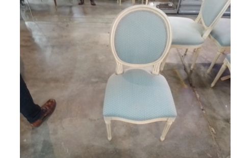 CHAISES MÉDAILLON TISSU BLEU LES 3