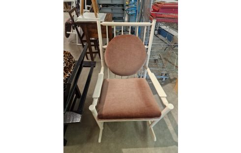 ROCKING CHAIR BOIS PEINT ASSISE TISSU ROSE