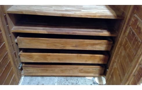 MEUBLE EN TECK 2 PORTES ETAGERES+TIROIRS