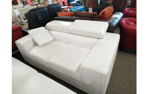 CANAPE CUIR SKAI BLANC 2 PLACES MANQUE 2 PIEDS