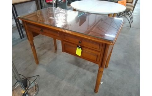 BUREAU MERISIER 3 TIROIRS PLATEAU VERRE