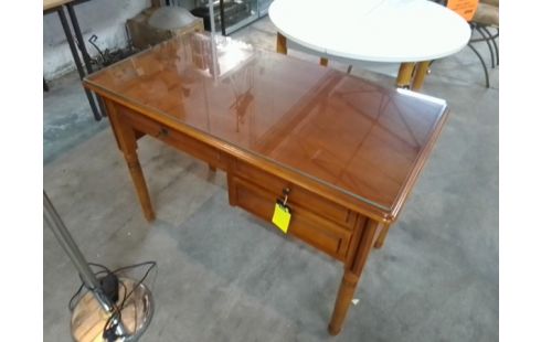 BUREAU MERISIER 3 TIROIRS PLATEAU VERRE