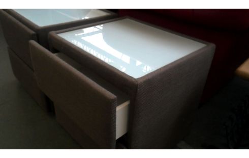 CHEVET BRUN TISSU 2 TIROIRS L UNITE