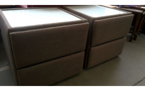 CHEVET BRUN TISSU 2 TIROIRS L UNITE