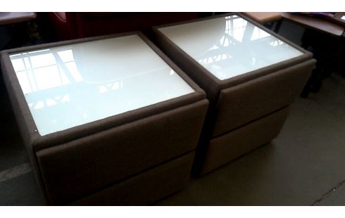 CHEVET BRUN TISSU 2 TIROIRS L UNITE