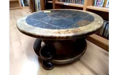 TABLE BASSE Ronde année 80 ardoise et chene