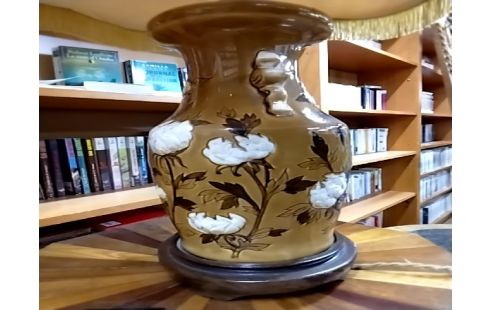 LAMPE Céramique fleurs pivoines beige h80cm (RECOLLEE)