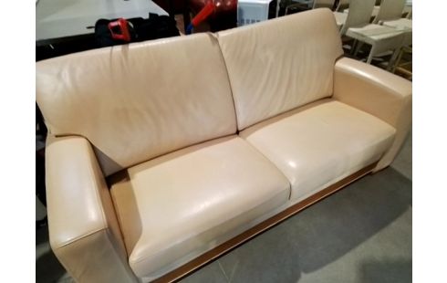 CANAPE CUIR CREME ET BOIS