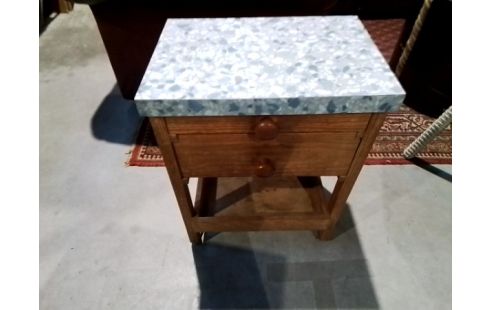 CHEVET 2T 1N EN PIN DESSUS EFFET  MARBRE BLEU