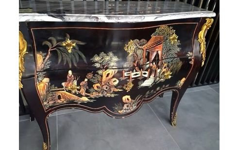 COMMODE ST LOUIS XV BOIS LAQUE GARNITURE BRONZE DORE MARBRE SARRANCOLIN XXEME SIECLE