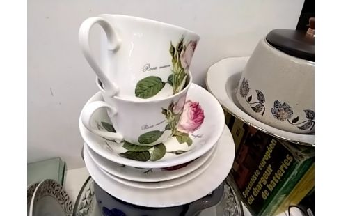 ENSEMBLE 2 TASSES 4 ASSIETTES FLEURS