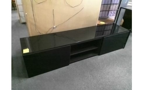 MEUBLE TV NOIR 2P AVEC PLATEAU VERRE