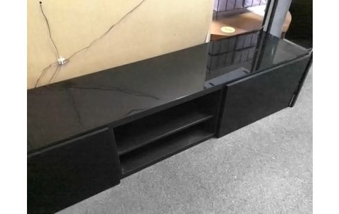 MEUBLE TV NOIR 2P AVEC PLATEAU VERRE