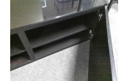 MEUBLE TV NOIR 2P AVEC PLATEAU VERRE