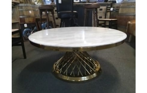 TABLE BASSE RONDE IMITATION MARBRE PIED DORE