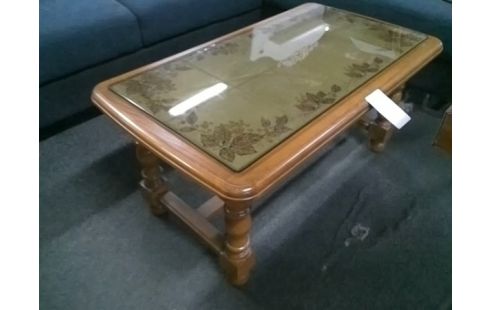 TABLE BASSE CARRELEE MOTIF FEUILLES AVEC PLAQUE VERRE