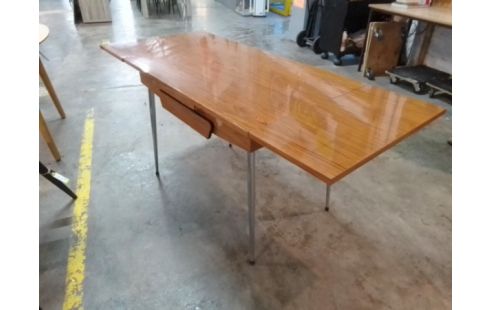 TABLE FORMICA 2 ALLONGES 1 TIROIRS MARRON