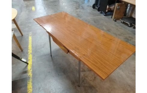TABLE FORMICA 2 ALLONGES 1 TIROIRS MARRON