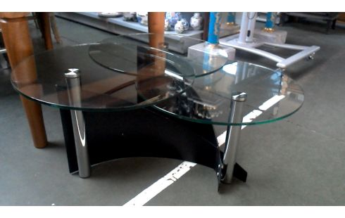 WOHNZIMMERTISCH 1 DESIGN RUND EIS CHROM SCHWARZ METALL