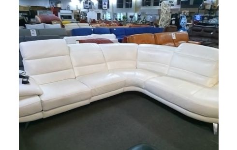 CANAPE D'ANGLE ARRONDIS BLANC (AVEC UNE PARTIE RELAX) QLQS TRACES D'USURE)