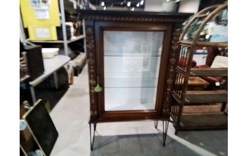 VITRINE BOIS ET VERRE PIEDS METAL