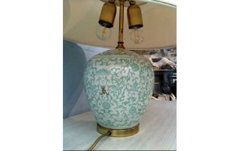 TISCHLAMPE PORZELLAN WEISS TÜRKIS VERZIERT