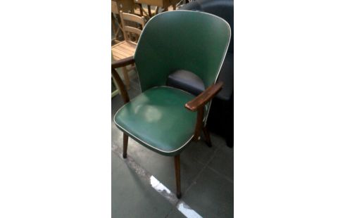 STUHL IM VINTAGE-STIL GRÜN KUNSTLEDER, , HOLZ