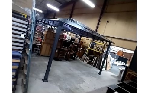 TONNELLE DE JARDIN 3x4 TOIT RIGIDE ANTHRACITE AVEC RIDEAUX