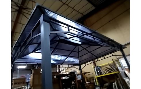 TONNELLE DE JARDIN 3x4 TOIT RIGIDE ANTHRACITE AVEC RIDEAUX