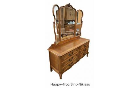 CÓMODA BISELADO, , ESPEJO ESTILO LUIS XV 6 CAJONES